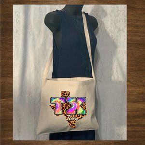 Texas Leopard Small Crossbody Messenger Cotton Canvas Tote Bag with Long Strap